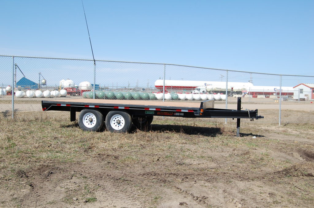 Double A (trail pro)18' deckover trailer. c/w (2)3500lbs axles,rub rails,LED lighting,7' slide in ramps